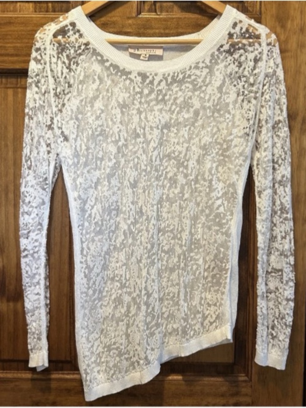 Philosophy White Semi Sheer Top Women’s M Fairy Whimsy Girly Dainty Asymmetrical